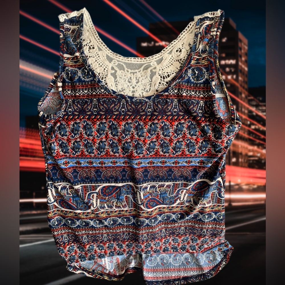Pre Owned Women’s Daily Special Lace Like Paisley Tank Top Sz M Hippie Vibe